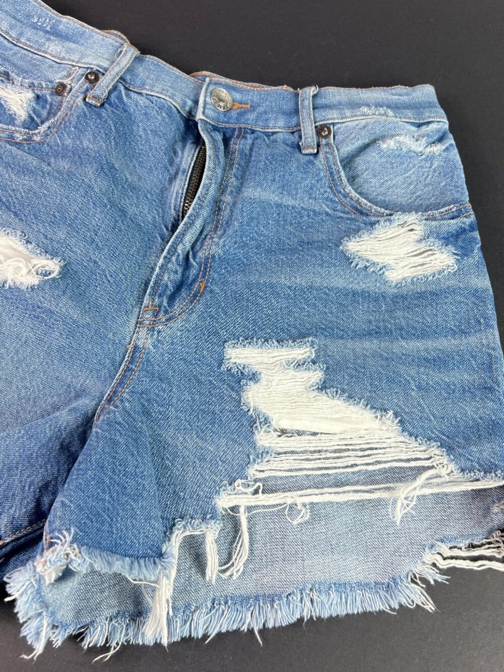 American Eagle Short Women 28* 90s Boyfriend High Rise Blue Cut Off  Jort Tag 8 - Picture 3 of 16